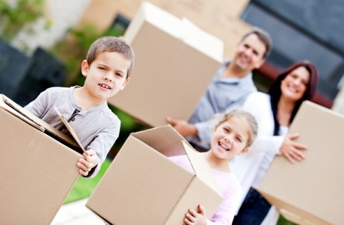 Packed boxes and furniture ready for transport during a Wallington move