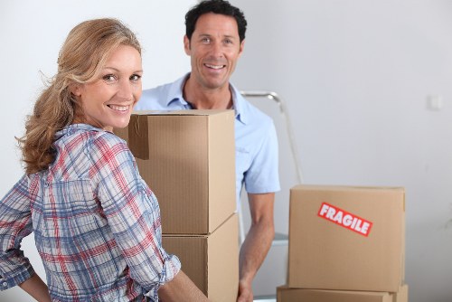 Professional team handling a commercial move with careful packing